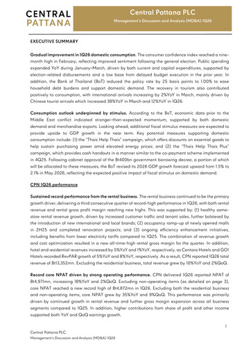 Miniature Central Pattana
 Rapport trimestriel 2026-q1