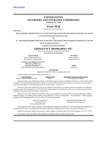 Thumbnail Theravance Biopharma
 Quarterly Report 2025-q2
