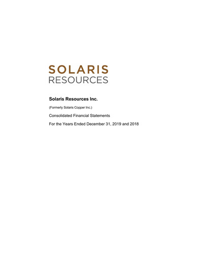 Thumbnail Solaris Resources Financial Statement 2019