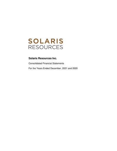 Thumbnail Solaris Resources Financial Statement 2021