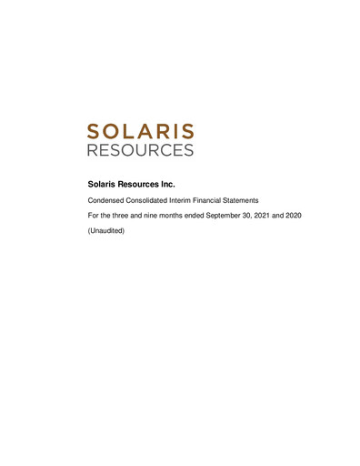 Thumbnail Solaris Resources Quarterly Report 2021-q3