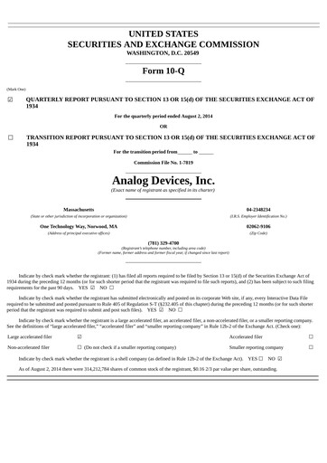 Thumbnail Analog Devices Quarterly Report 2014-q3