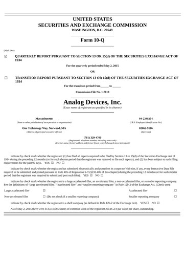 Thumbnail Analog Devices Quarterly Report 2015-q2