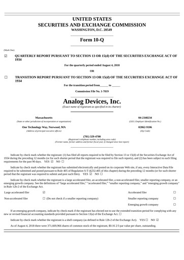 Thumbnail Analog Devices Quarterly Report 2018-q3