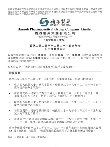 Thumbnail Hansoh Pharma
 Financial Report 2020