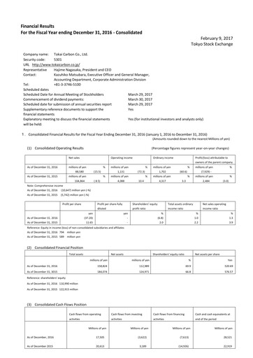 Thumbnail Tokai Carbon
 Financial Statement 2016