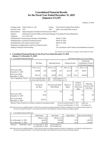 Thumbnail Tokai Carbon
 Financial Statement 2025