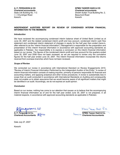 Thumbnail United Bank (Pakistan) Financial Statement 2007-h1