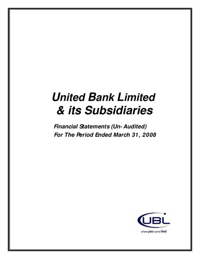 Thumbnail United Bank (Pakistan) Financial Statement 2008-q1
