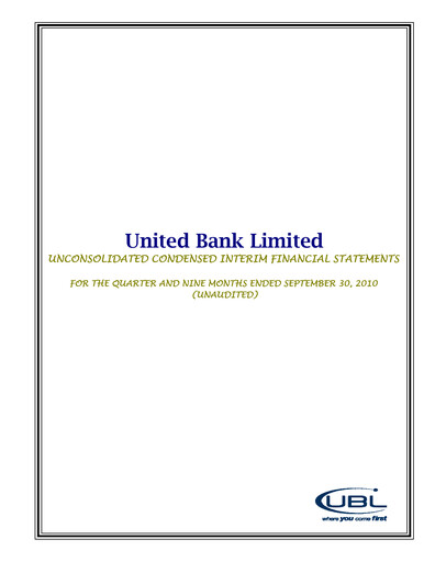 Thumbnail United Bank (Pakistan) Financial Statement 2010-9m