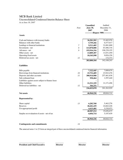 Thumbnail MCB Bank Pakistan Financial Statement 2007-h1