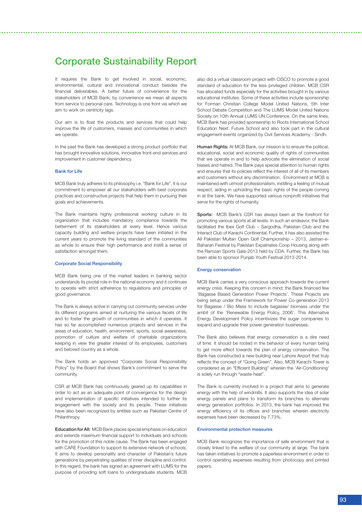 Thumbnail MCB Bank Pakistan Sustainability Report 2013