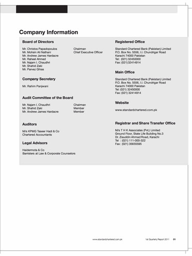Thumbnail Standard Chartered Bank (Pakistan) Quarterly Report 2011-q1