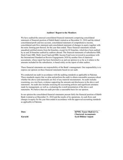 Thumbnail Habib Bank Financial Statement 2010