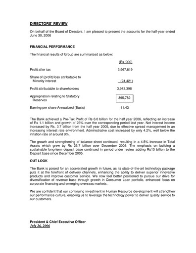 Thumbnail Habib Bank Half-year Report 2006-h1