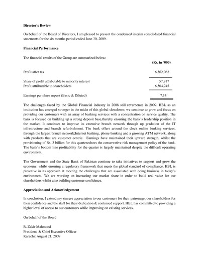 Thumbnail Habib Bank Half-year Report 2009-h1