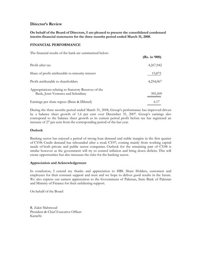 Thumbnail Habib Bank Quarterly Report 2008-q1