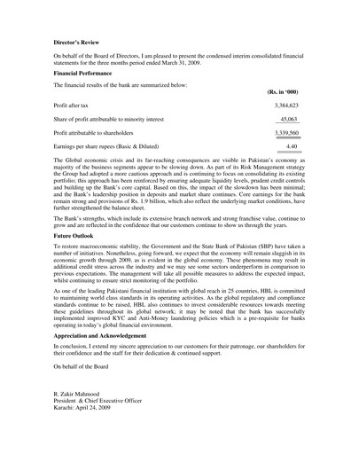Thumbnail Habib Bank Quarterly Report 2009-q1
