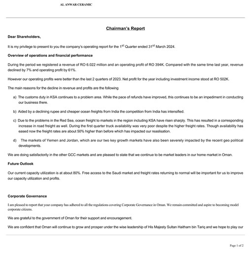 Thumbnail Al Anwar Ceramic Tiles Quarterly Report 2024-q1
