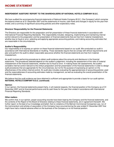 Thumbnail National Hotels Company (Bahrain) Annual Report 2007