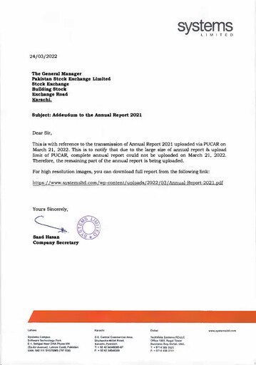 Thumbnail Systems Limited (Pakistan) Annual Report 2021