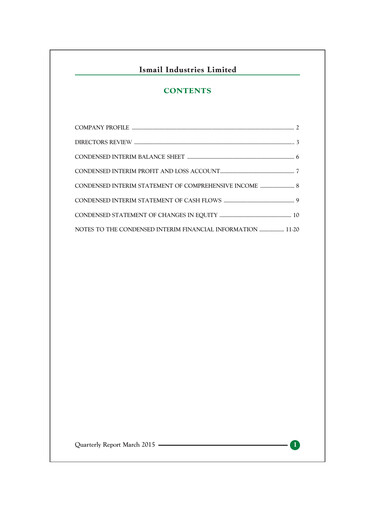 Thumbnail Ismail Industries Quarterly Report 2015-q3
