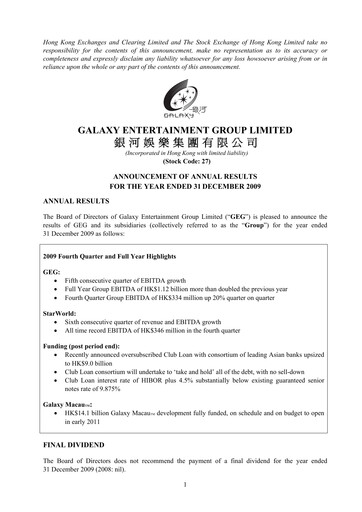 Thumbnail Galaxy Entertainment Financial Report 2009