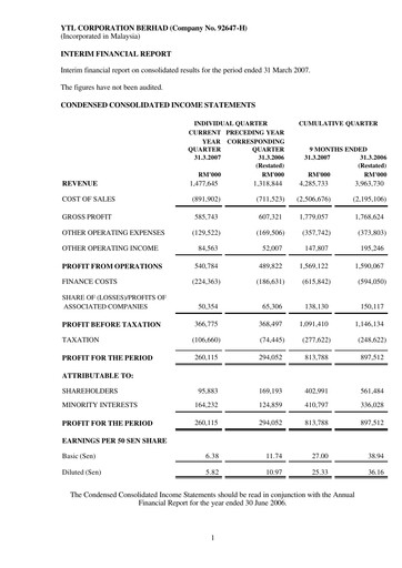 Thumbnail YTL Corporation Berhad Quarterly Report 2007-q3