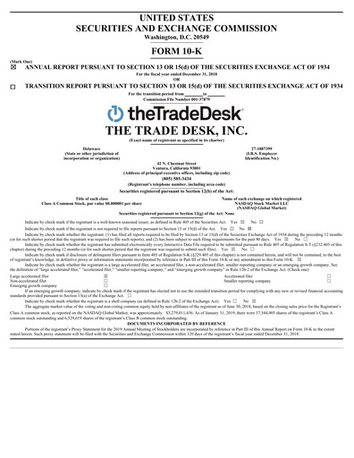 Thumbnail The Trade Desk
 Annual Report 2018