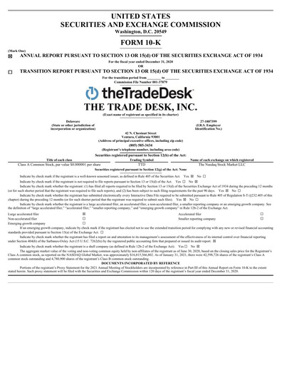Thumbnail The Trade Desk
 Annual Report 2020