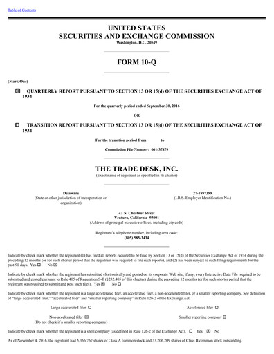 Miniature The Trade Desk
 Rapport trimestriel 2016-q3