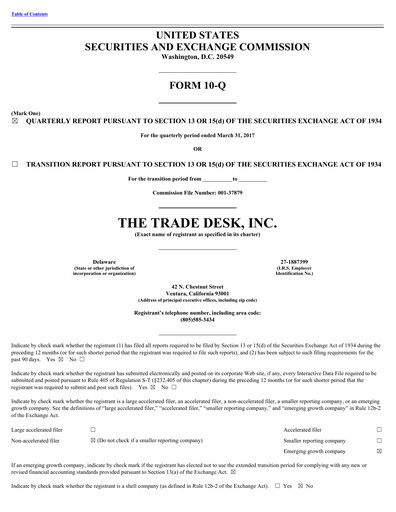 Miniature The Trade Desk
 Rapport trimestriel 2017-q1