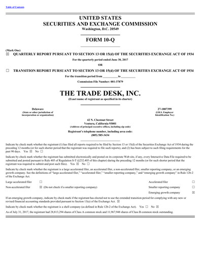 Miniature The Trade Desk
 Rapport trimestriel 2017-q2