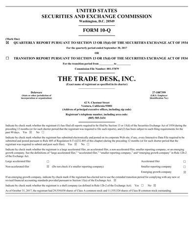 Miniature The Trade Desk
 Rapport trimestriel 2017-q3