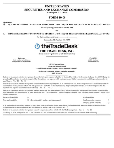 Miniature The Trade Desk
 Rapport trimestriel 2018-q2