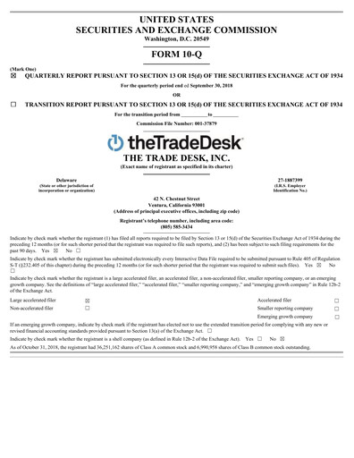 Miniature The Trade Desk
 Rapport trimestriel 2018-q3