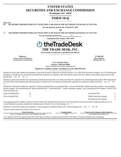 Miniature The Trade Desk
 Rapport trimestriel 2019-q1