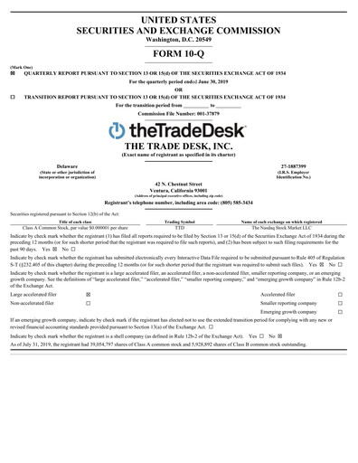 Miniature The Trade Desk
 Rapport trimestriel 2019-q2