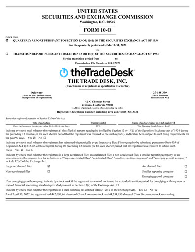 Miniature The Trade Desk
 Rapport trimestriel 2022-q1