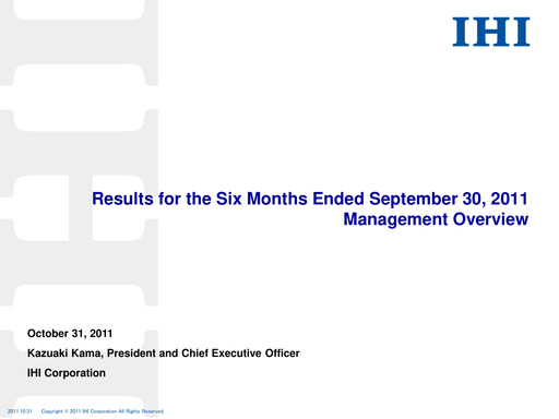 Thumbnail IHI Corporation Half-year Report 2011-h1