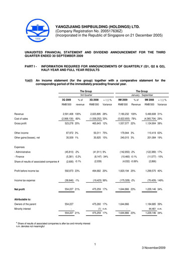 Thumbnail Yangzijiang Shipbuilding (Holdings) Ltd. Quarterly Report 2009-q3