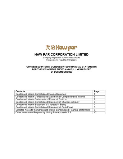 Thumbnail Haw Par Financial Statement 2023