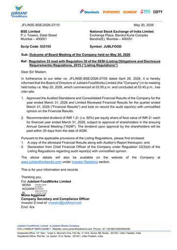 Thumbnail Jubilant FoodWorks
 Financial Statement 2025-2026