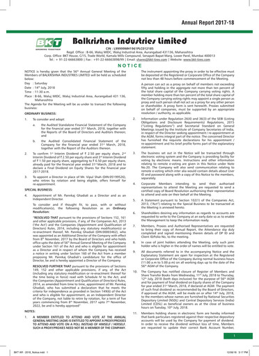 Thumbnail Balkrishna Industries
 Annual Report 2017-2018