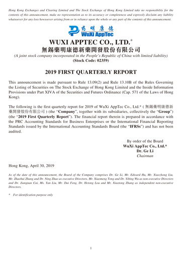 Thumbnail WuXi AppTec
 Quarterly Report 2019-q1