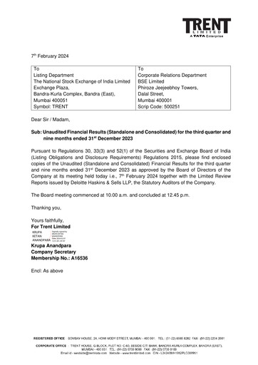 Thumbnail Trent Limited Quarterly Report 2023-q3