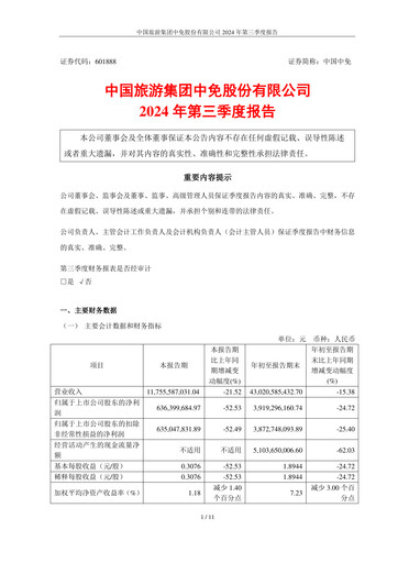 Vorschaubild China Tourism Group Duty Free Quartalsbericht 2024-q3