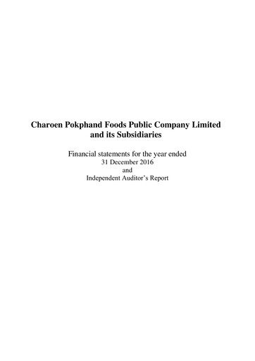 Thumbnail Charoen Pokphand Foods
 Financial Statement 2016