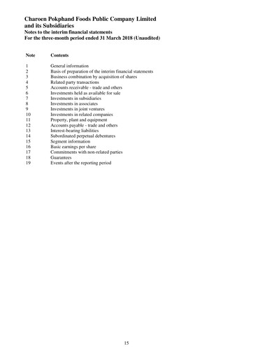 Thumbnail Charoen Pokphand Foods
 Quarterly Report 2018-q1
