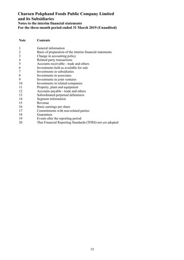 Thumbnail Charoen Pokphand Foods
 Quarterly Report 2019-q1